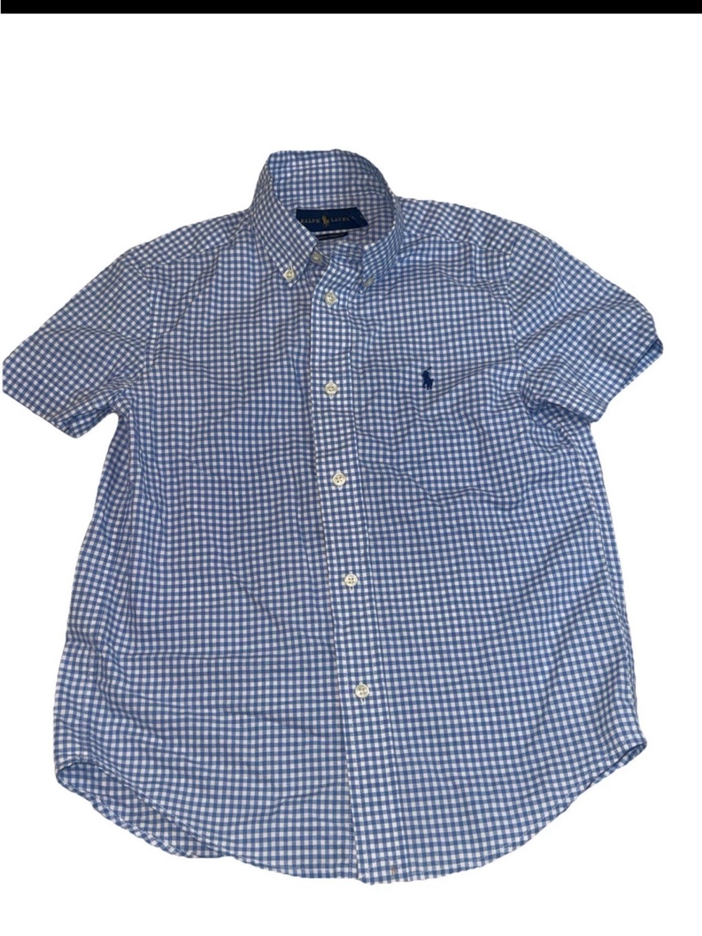 Ralph Lauren Boys Blue Checkered Shirt 7 Short Sleeve Cotton